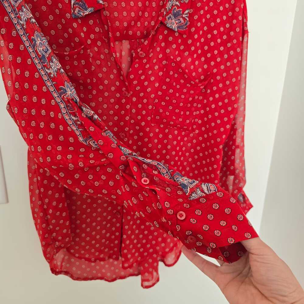 Free People Red Semi-Sheer Bohemian Print Blouse M Paisley Festival Bandana - Picture 4 of 9